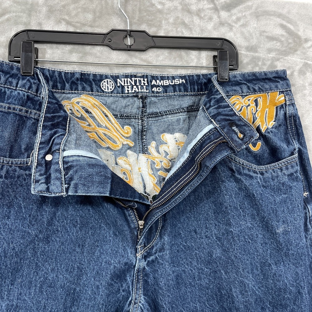 NINTH HALL AMBUSH Jeans Mens 40x27 Dragon Embroidered Baggy Wide Leg VTG Y2K - Picture 5 of 8